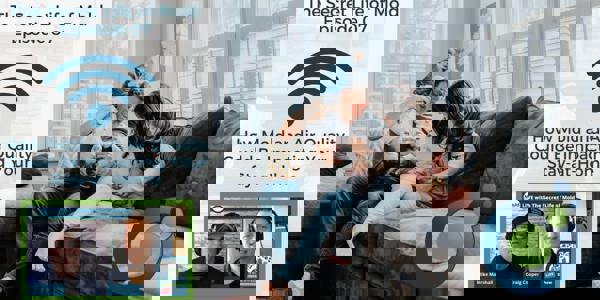 A family of four joyfully plays on a sofa, embodying the spirit of Episode 07, "The Secret Life of Mold." This podcast delves into mold's impact and air quality assessment on stay-at-home life. Images feature our two engaging podcast hosts.